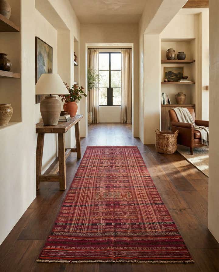 4' 9 x 13' 7 Hand Woven Kilim Fars Wool Runner Rug