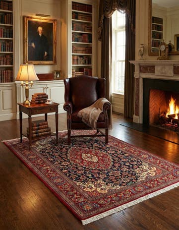 4' 6 x 6' 9 Hand Knotted Qom Persian Rug