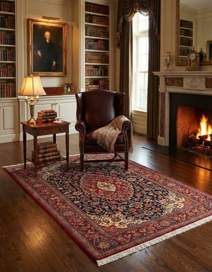 Detail image of 4' 6 x 6' 9 Hand Knotted Qom Persian Rug