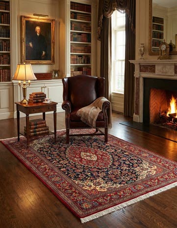 4' 6 x 6' 9 Hand Knotted Qom Persian Rug