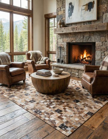 5' 3 x 7' 7 Cowhide Stocks Rug
