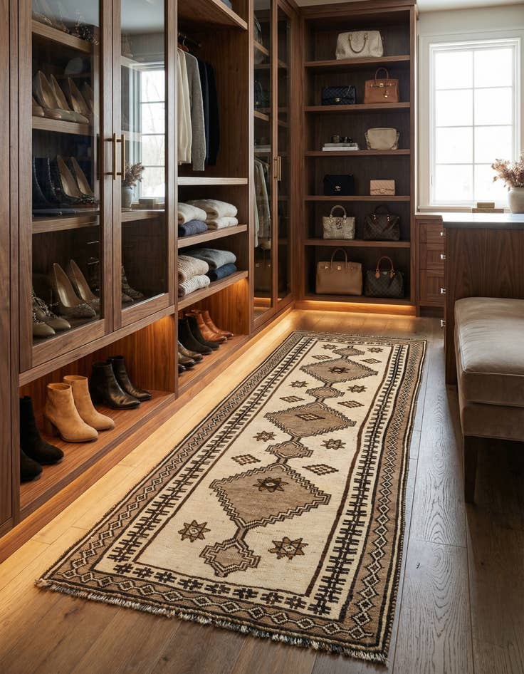 Detail image of  3' 2 x 6'  Hand Knotted Shiraz Persian Wool Runner Rug