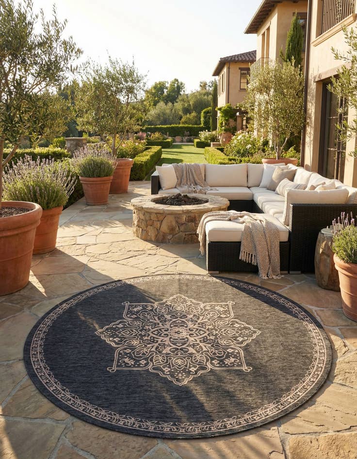 Detail image of 13' x 13'  Washable Traditional Indoor / Outdoor Round Rug