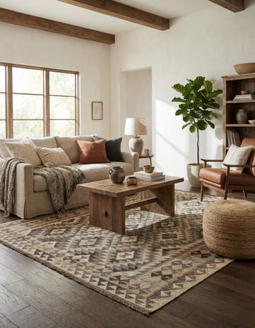 5' 5 x 6' 9 Hand Woven Kilim Maymana Wool Rug