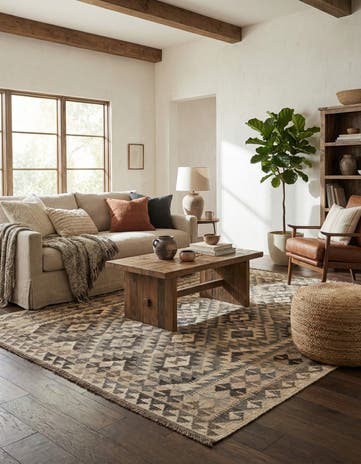 5' 5 x 6' 9 Hand Woven Kilim Maymana Wool Rug