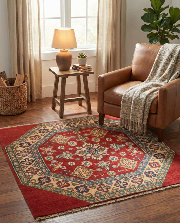 3' 2 x 3' 3 Hand Knotted Kazak Square Rug