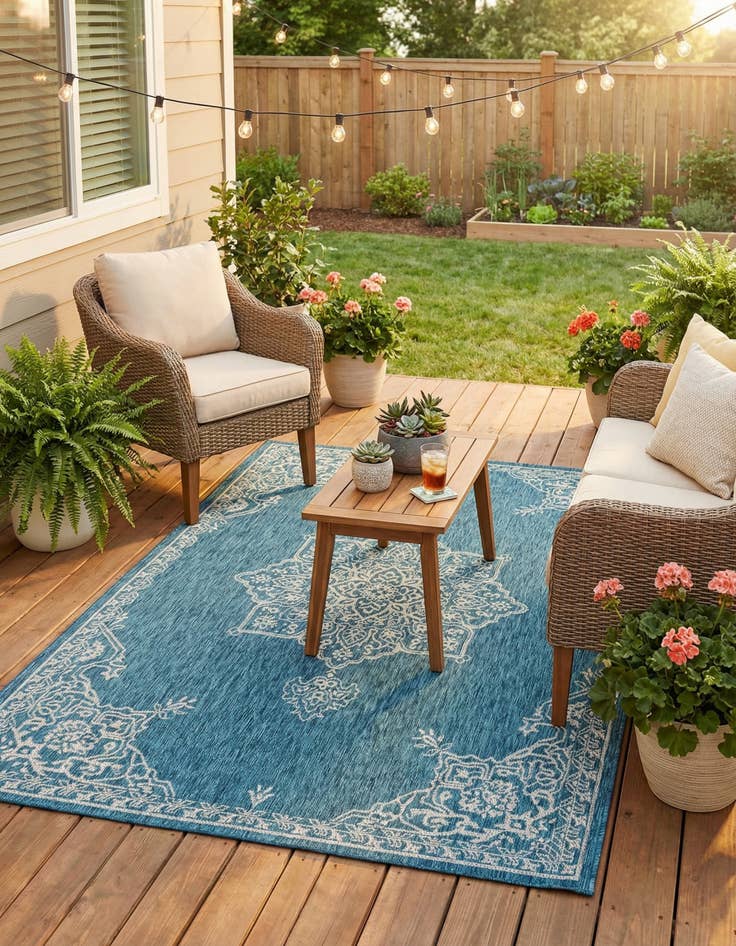 Detail image of 6' x 9'  Washable Traditional Indoor / Outdoor Rug