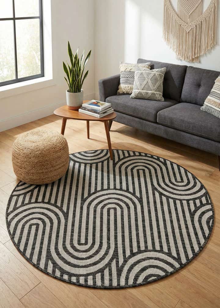 4' x 4' Easy-Clean Modern Indoor / Outdoor Round Rug