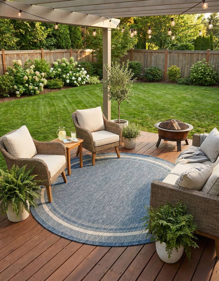 Detail image of  10' x 10'  Washable Border Indoor / Outdoor Round Rug