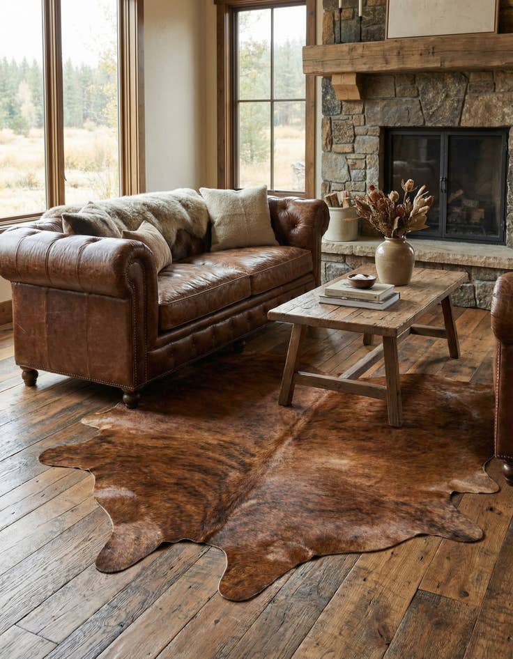 Detail image of 5' 10 x 6' 1 Cowhide Leather Square Rug