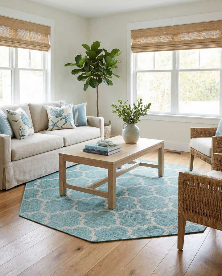 7' 10 x 7' 10 Easy-Clean Lattice Indoor / Outdoor Octagon Rug