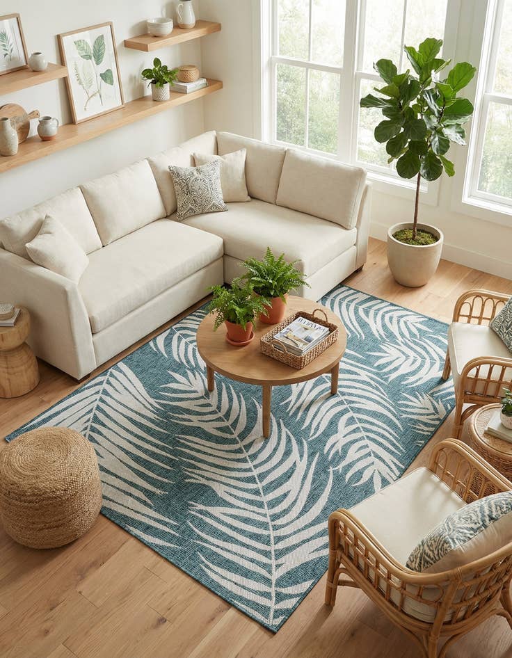 Detail image of 5' 3 x 7'  Washable Botanical Indoor / Outdoor Rug