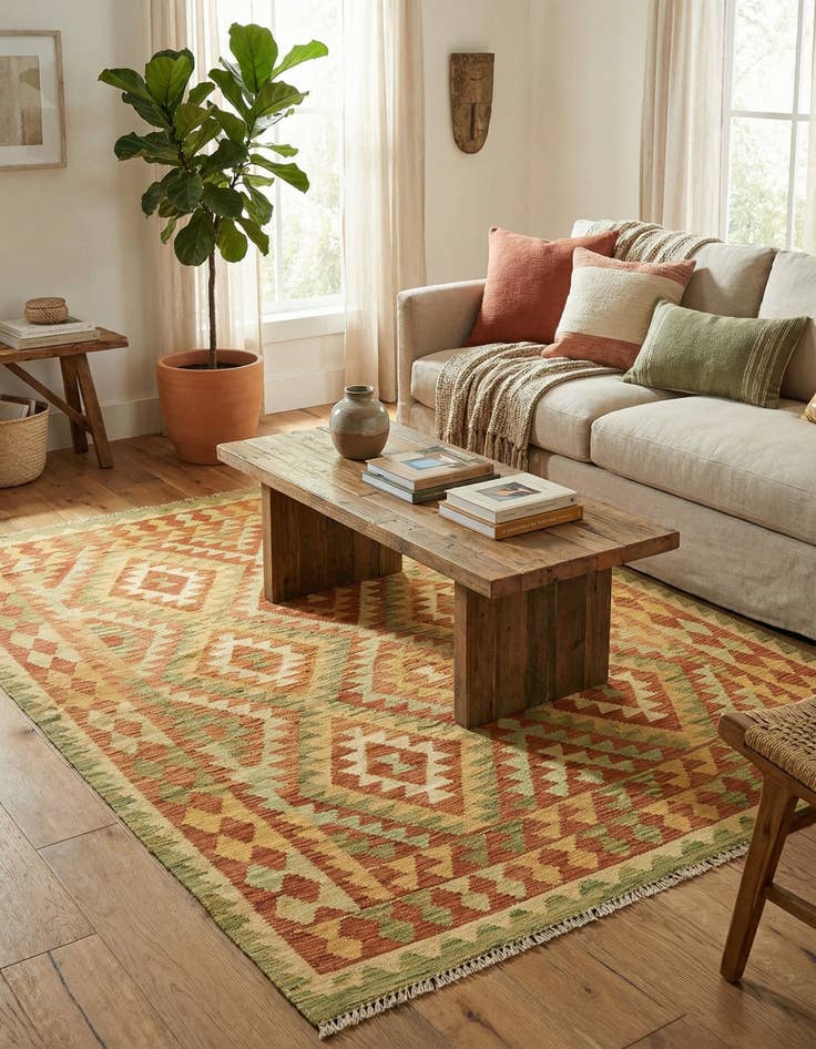 Detail image of 4' 3 x 5' 9  Hand Woven Kilim Waziri Wool Rug