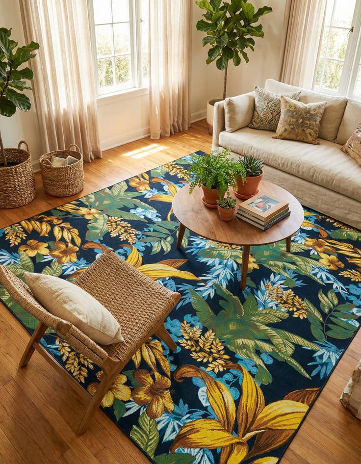 Detail image of 10' x 14' 2  Washable Botanical Indoor / Outdoor Rug