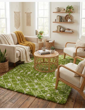 Green Moroccan Trellis Shag Rug