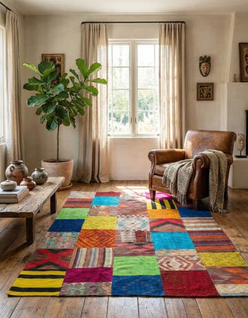 5' 5 x 8' Hand Woven Kilim Patchwork Wool Rug