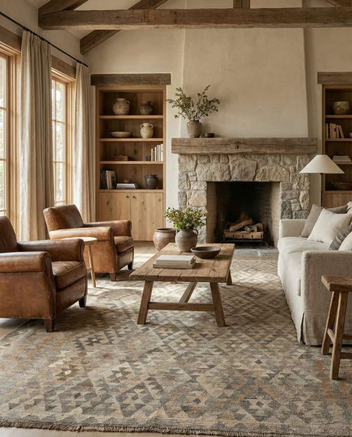 6' 11 x 9' 7 Hand Woven Kilim Maymana Wool Rug