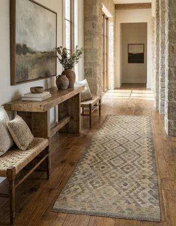 3' 1 x 9' 7 Hand Woven Kilim Maymana Wool Runner Rug