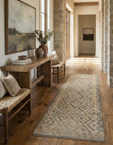 3' 1 x 9' 7 Hand Woven Kilim Maymana Wool Runner Rug