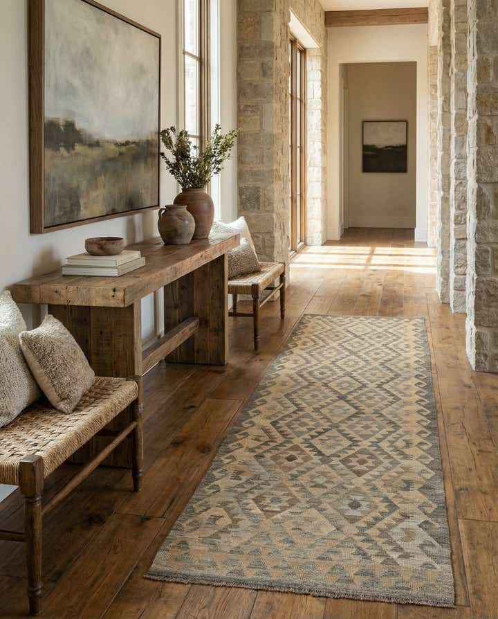 3' 1 x 9' 7 Hand Woven Kilim Maymana Wool Runner Rug