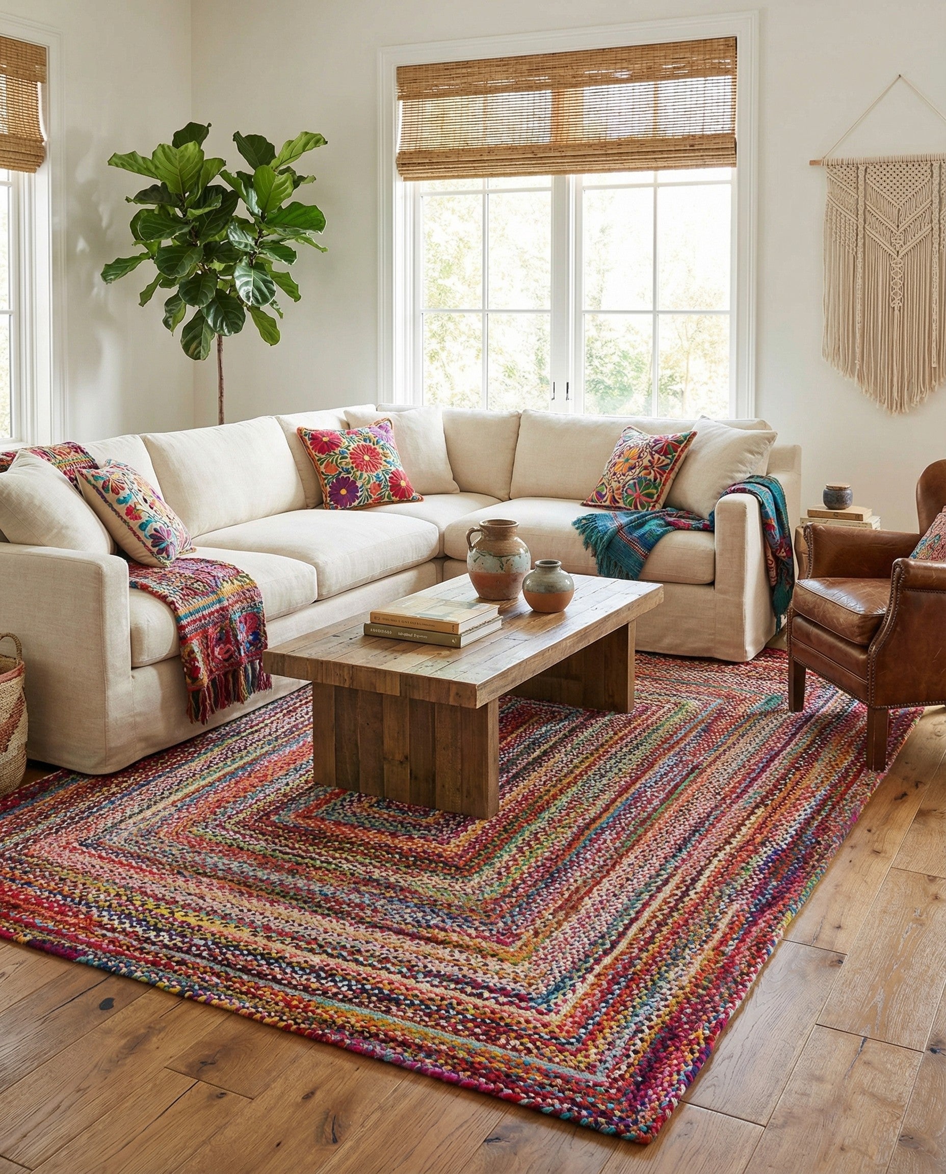  9' x 12' 2  Hand Braided Chindi Rug