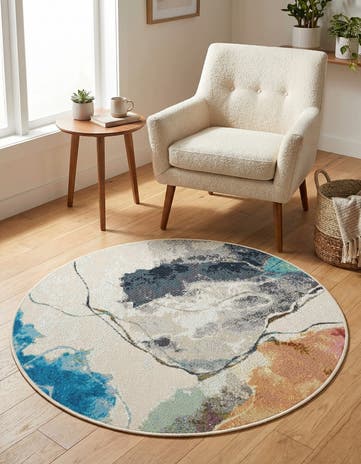 3' 3 x 3' 3 Easy-Clean Modern Indoor / Outdoor Round Rug