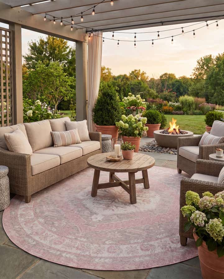 13' x 13' Easy-Clean Traditional Indoor / Outdoor Round Rug