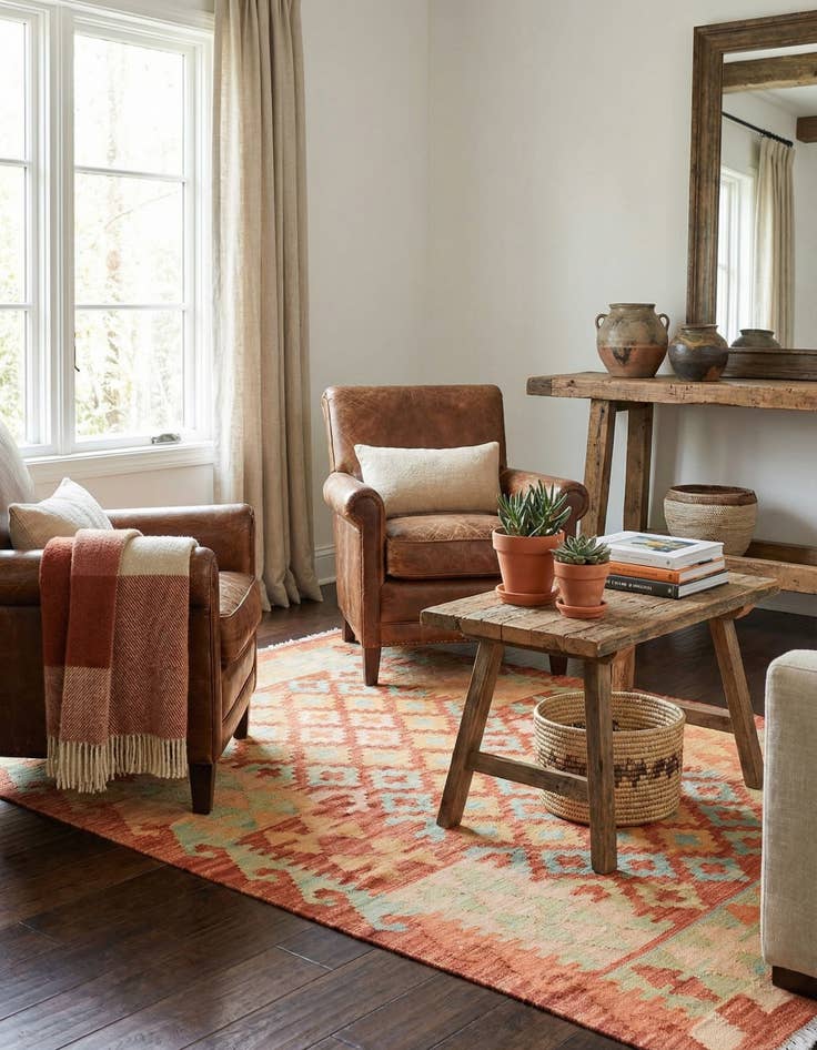 Detail image of 2' 9 x 4' 4  Hand Woven Kilim Waziri Wool Rug