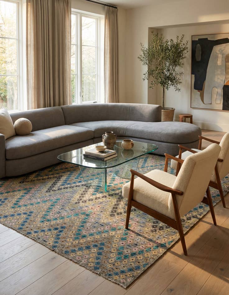 Detail image of  9' 1 x 9' 6  Hand Woven Kilim Modern Wool Square Rug