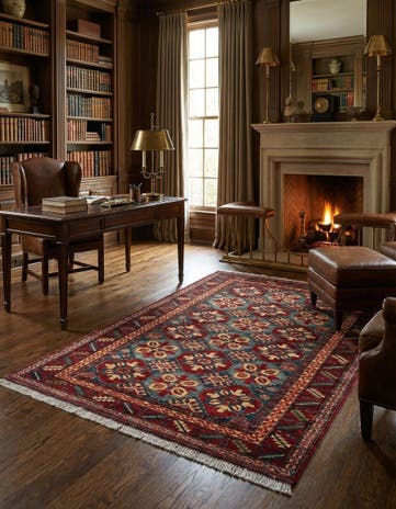 4' x 5' 2 Hand Knotted Kazak Wool Rug