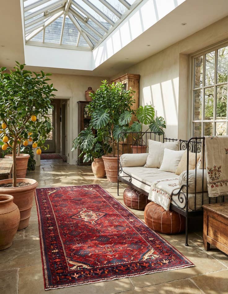 Detail image of 4' 11 x 9' 9 Hamedan Wool Runner Rug