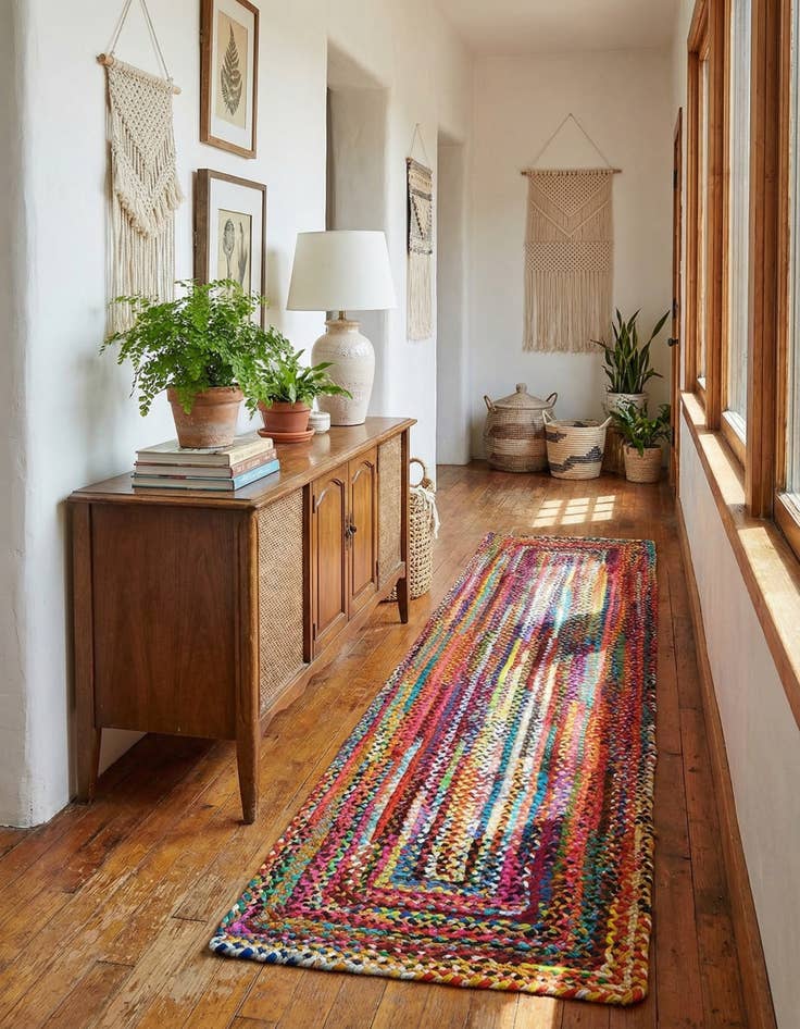 Detail image of 2' 7 x 13' 1  Hand Braided Chindi Runner Rug