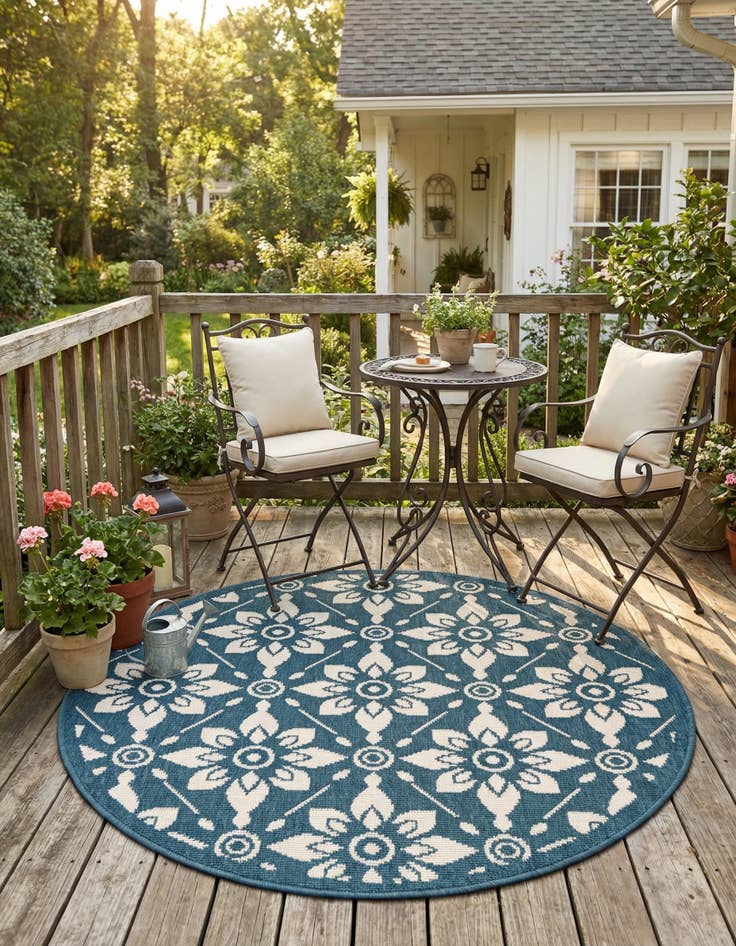 Detail image of 3' x 3'  Washable Trellis Indoor / Outdoor Round Rug