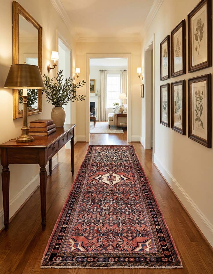 Detail image of  3' 10 x 10'  Hand Knotted Hossainabad Persian Wool Runner Rug