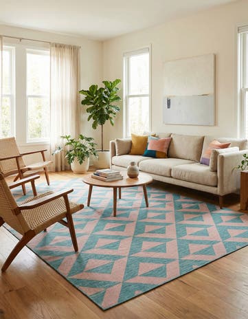 Pink and Aqua Easy-Clean Jill Zarin Napa Indoor / Outdoor Rug