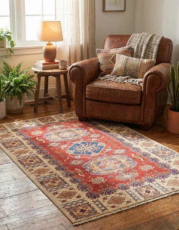 3' 4 x 4' 10 Hand Knotted Kazak Oriental Rug