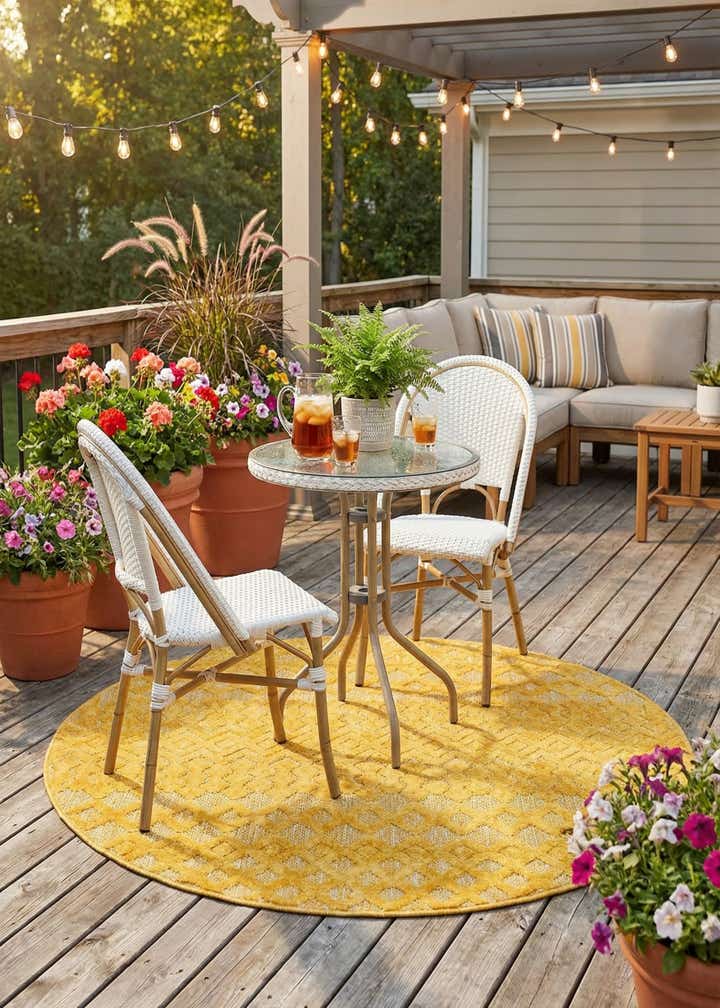 5' 3 x 5' 3 Easy-Clean Trellis Textured Indoor / Outdoor Round Rug