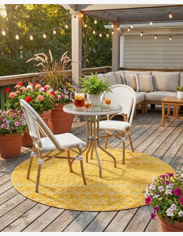 5' 3 x 5' 3 Easy-Clean Trellis Textured Indoor / Outdoor Round Rug