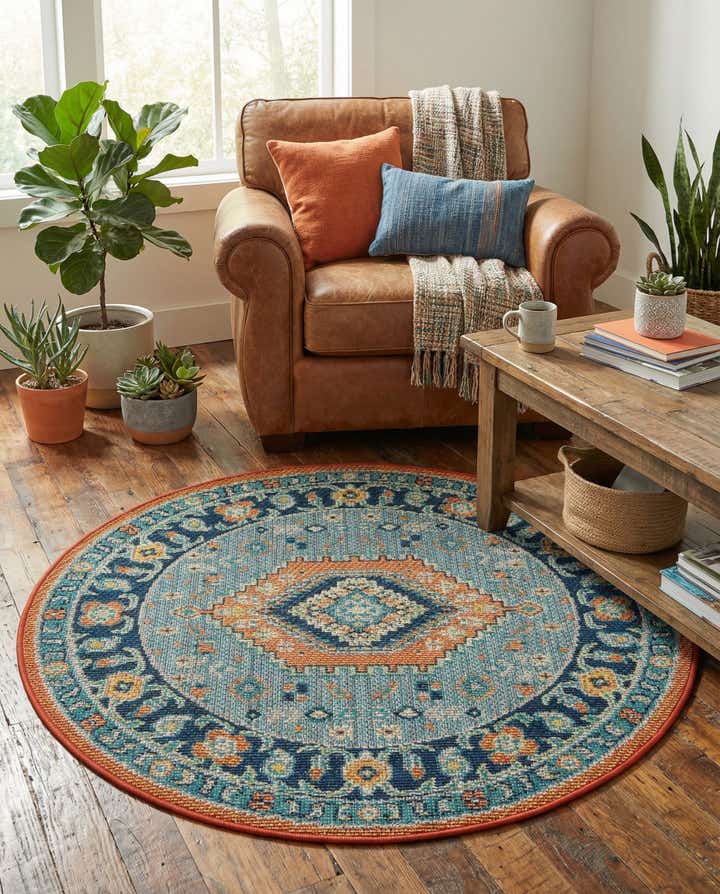 4' x 4' Easy-Clean Baja Indoor / Outdoor Round Rug