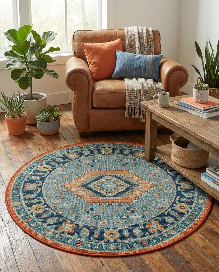 Detail image of 4' x 4' Easy-Clean Baja Indoor / Outdoor Round Rug