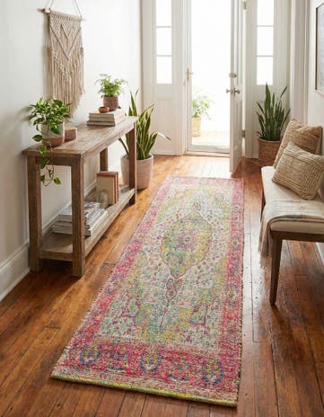 Ivory Pink Hand Woven Chenille Jute Runner Rug