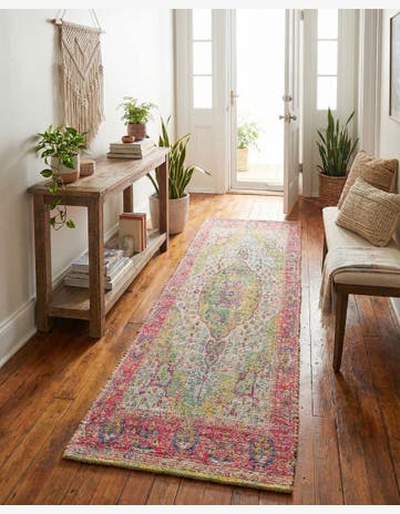 Ivory Pink Hand Woven Chenille Jute Runner Rug