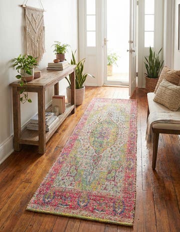 Ivory Pink Hand Woven Chenille Jute Runner Rug