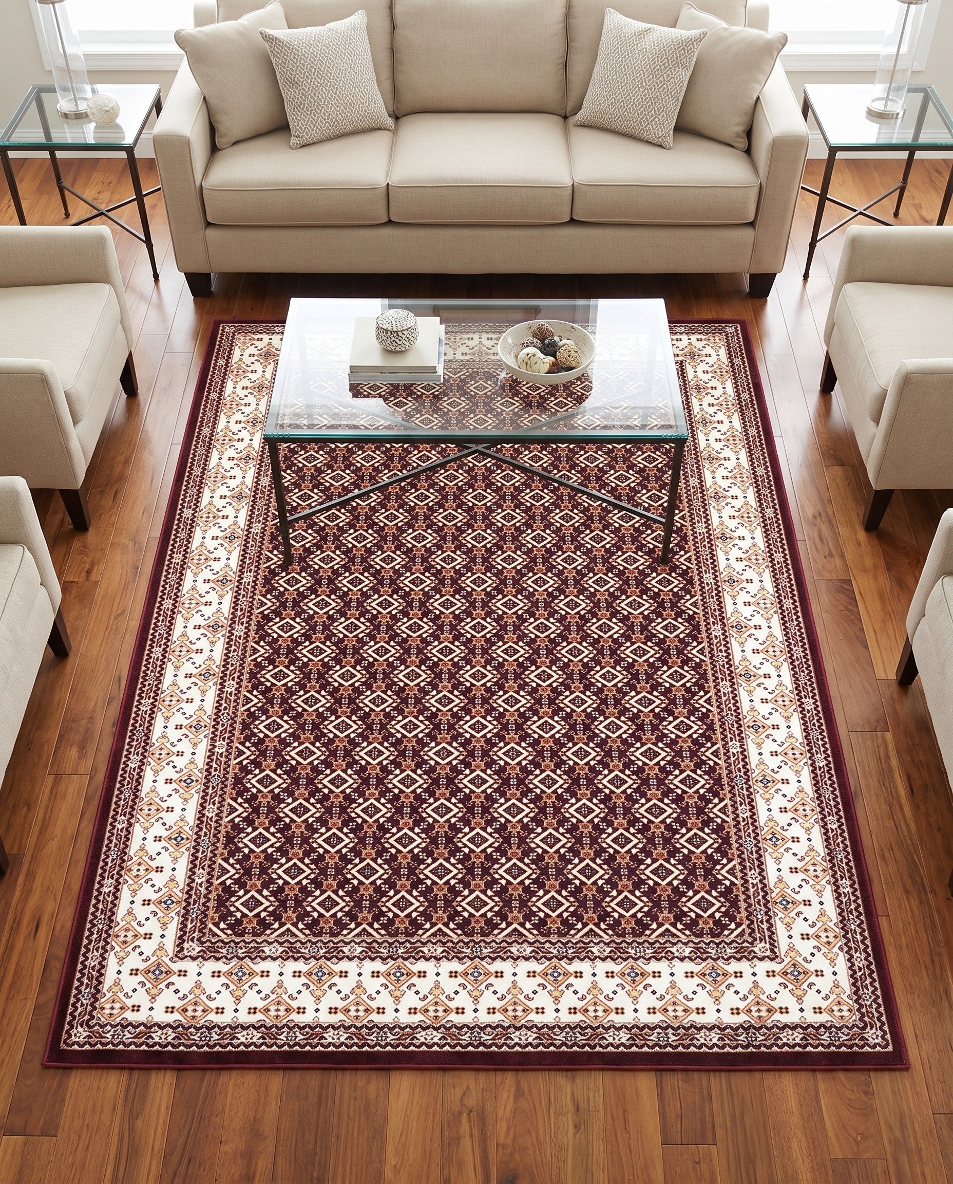Burgundy and Ivory Nain Design Rug