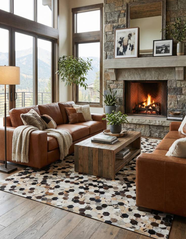 Detail image of 5' 1 x 8' Cowhide Leather Rug