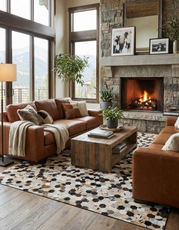 5' 1 x 8' Cowhide Leather Rug