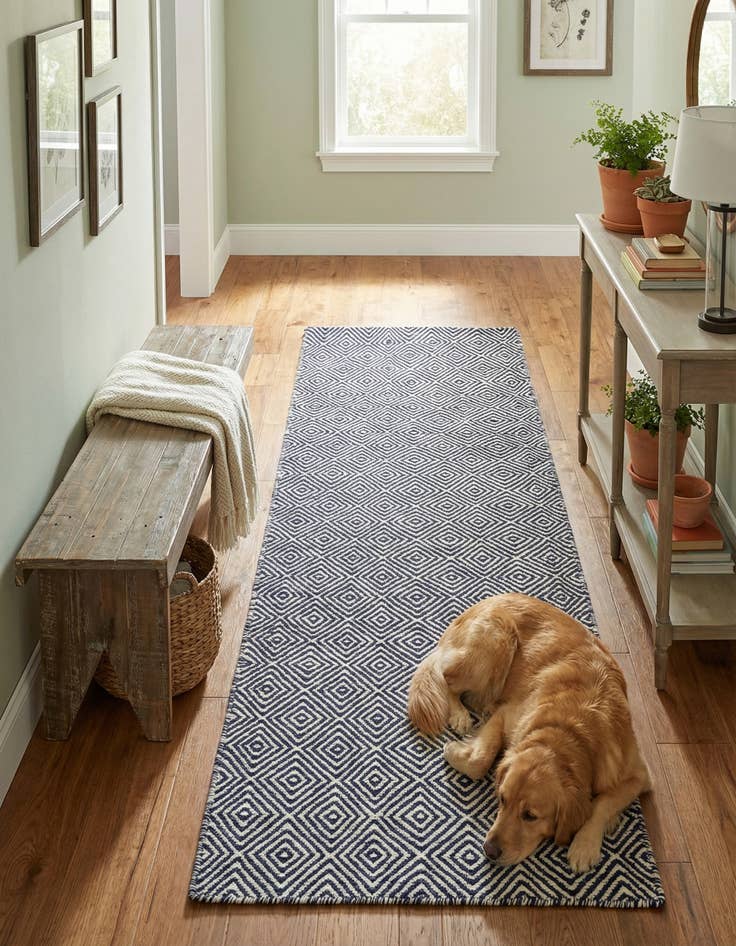 Detail image of 2' x 6' 1 Hand Woven Geo Trellis Flatweave Runner Rug