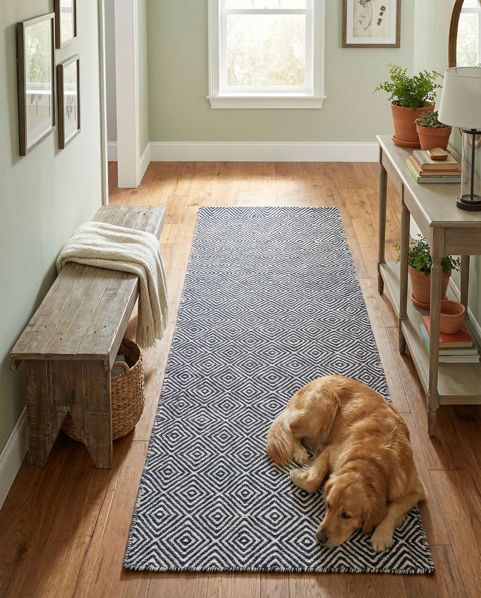 2' x 6' 1 Hand Woven Geo Trellis Flatweave Runner Rug