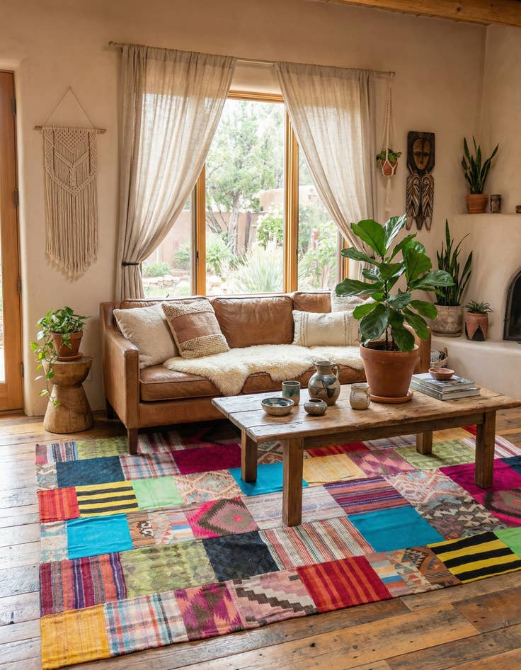 Detail image of  6' 10 x 9' 10  Hand Woven Kilim Patchwork Wool Rug