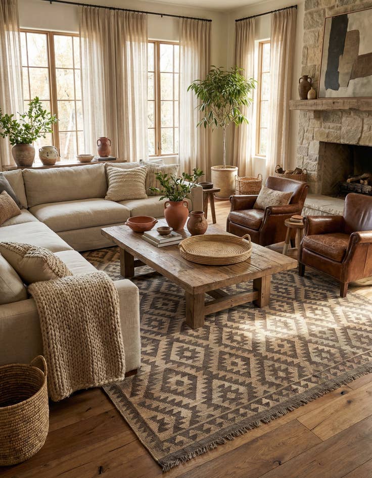 Detail image of 6' 8 x 9' 8  Hand Woven Kilim Maymana Wool Rug